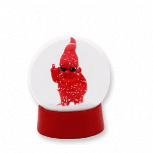 Boule à neige rouge – Nain de roche – Winkee - Vue de face sur fond blanc